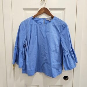 Marled Reunited Clothing Blue Cotton Blend Bell Sleeve Top Women's Medium